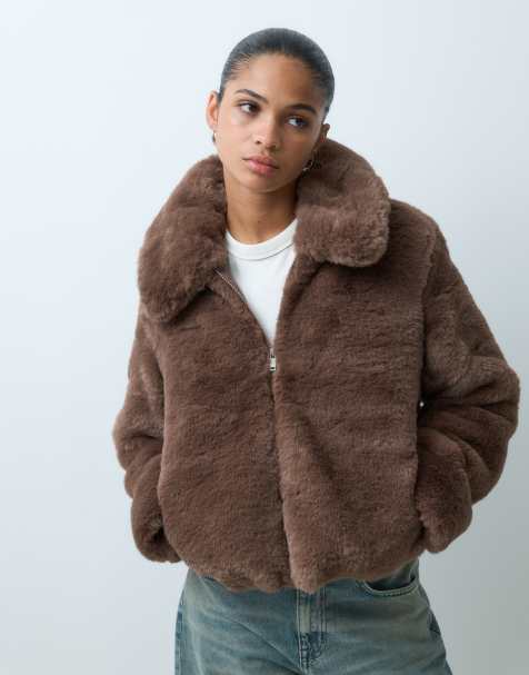 GAP cropped faux fur jacket in light brown - view 1