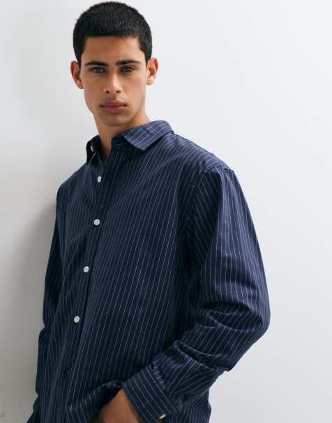 GAP cropped oxford stripe shirt in blue - view 1