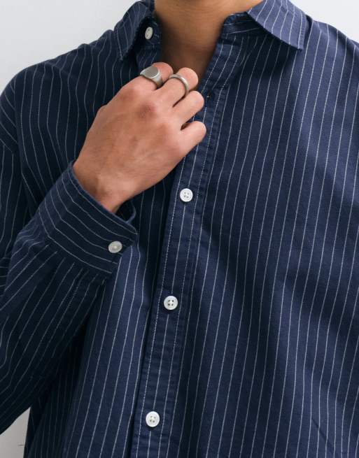 GAP cropped oxford stripe shirt in blue , 3 of 5