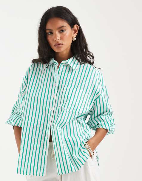 GAP cropped relaxed linen shirt in mint stripe - view 1