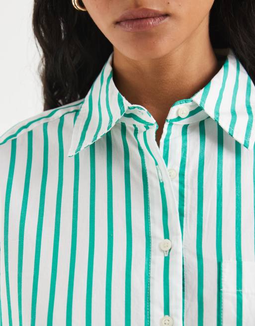 GAP cropped relaxed linen shirt in mint stripe, 2 of 4