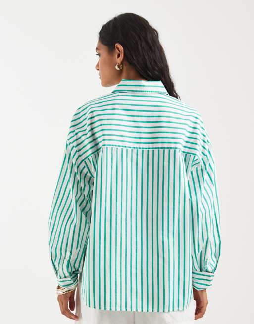 GAP cropped relaxed linen shirt in mint stripe, 4 of 4