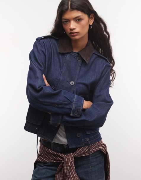 GAP denim cropped utility jacket in dark wash blue - view 1