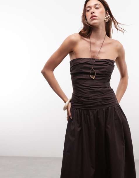 GAP drop waist bandeau maxi dress in brown - view 1