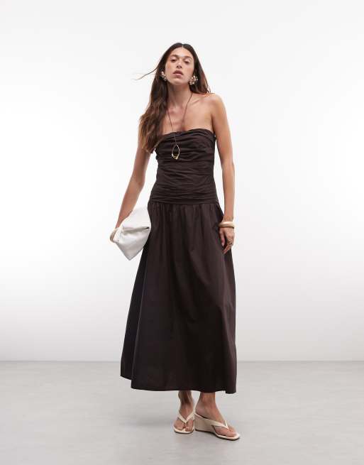 GAP drop waist bandeau maxi dress in brown, 2 of 8