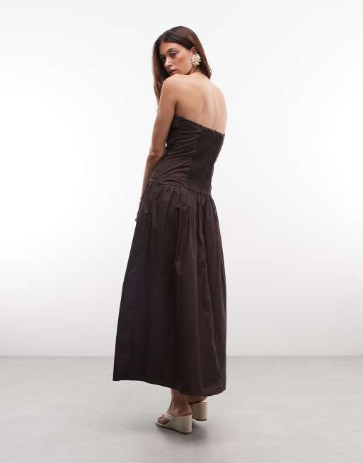 GAP drop waist bandeau maxi dress in brown, 4 of 8