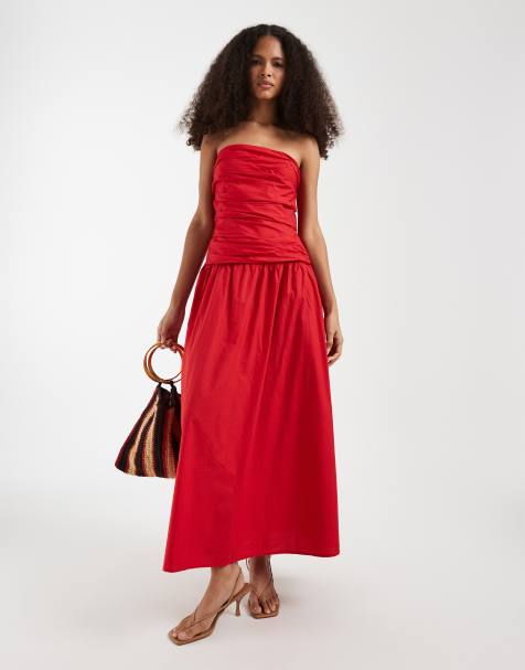 GAP drop waist bandeau maxi dress in red