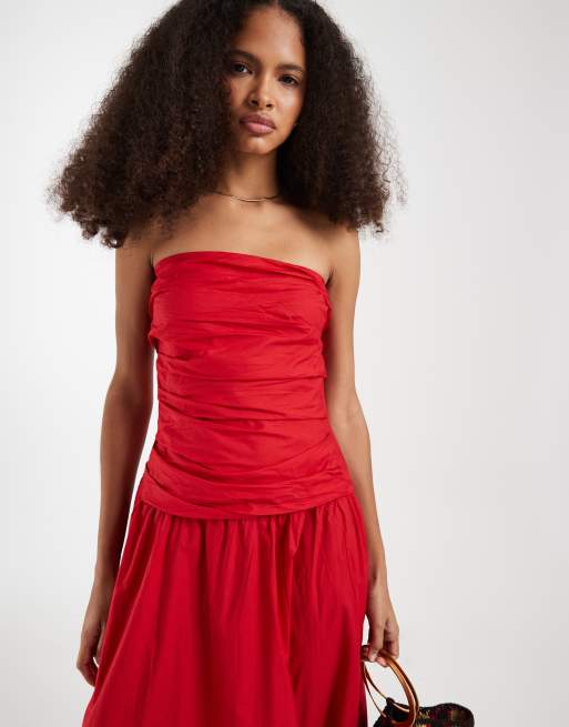 GAP drop waist bandeau maxi dress in red | ASOS