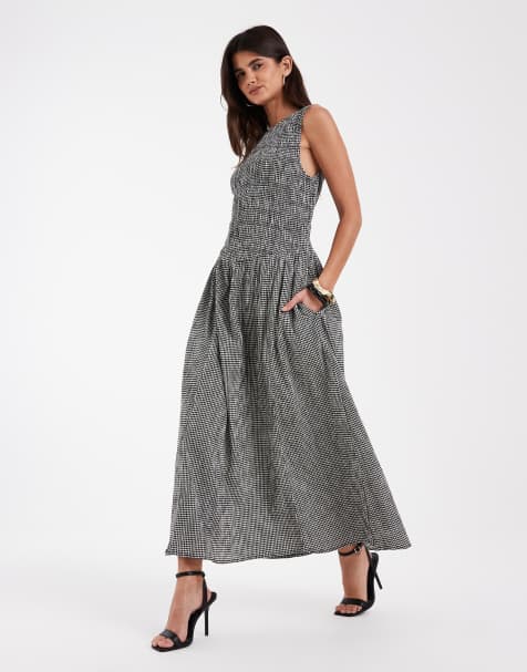 GAP drop waist seersucker maxi dress in black gingham - view 1