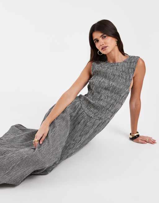 GAP drop waist seersucker maxi dress in black gingham, 3 of 4