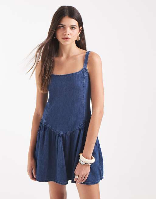 GAP drop waist shirred mini dress in dark indigo, 2 of 4