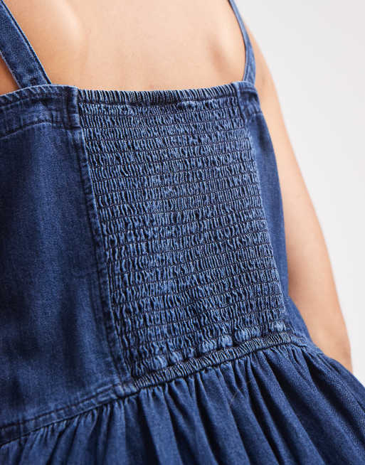 GAP drop waist shirred mini dress in dark indigo, 4 of 4
