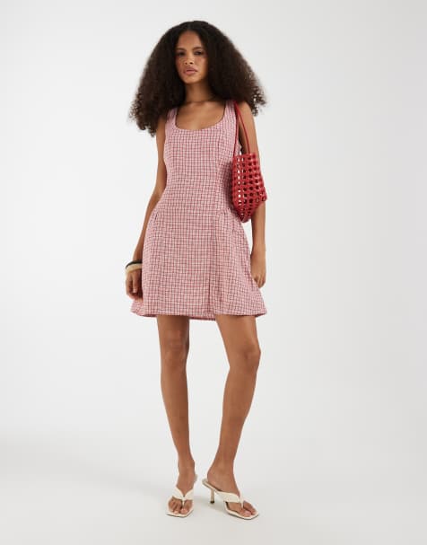 GAP drop waist shirred mini dress in red gingham - view 1