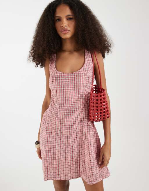 gap gingham mini dress Gap Factory Women's Linen-Blend Apron Mini Dress Black Gingham Size L