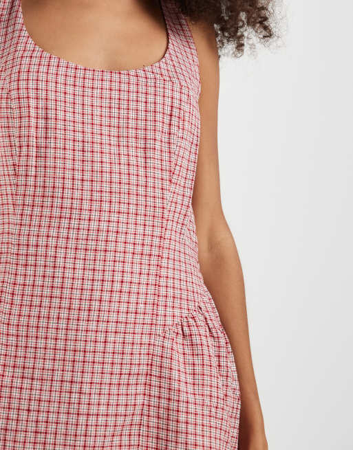 GAP drop waist shirred mini dress in red gingham, 3 of 4