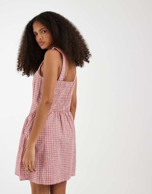 gap gingham mini dress GapFit Studio Recycled Squareneck Mini Dress