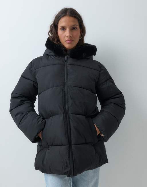 GAP faux fur lined padded jacket in black, 3 of 5