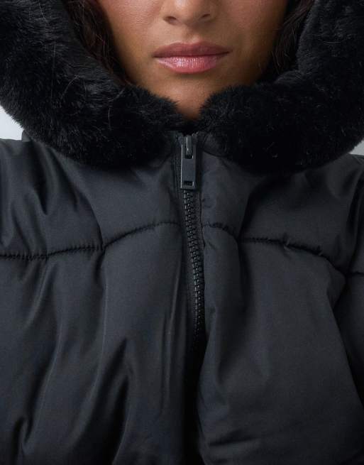 GAP faux fur lined padded jacket in black, 4 of 5