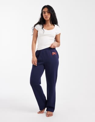Gap Foil Heart Print Straight Leg Jogger In Blue
