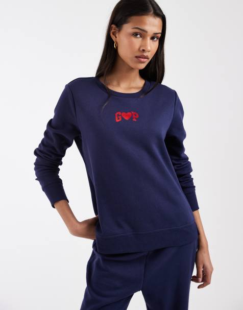 GAP foil heart print logo sweatshirt in navy
