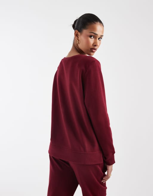 GAP foil print sweatshirt co-ord in burgundy, 3 of 4