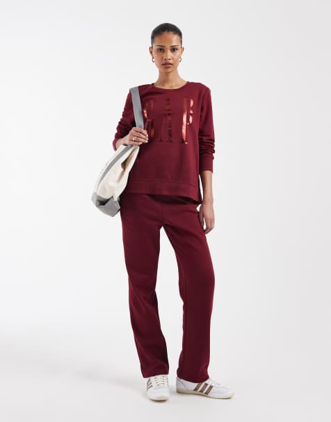 GAP foil print sweatshirt & joggers co-ord in burgundy - view 1