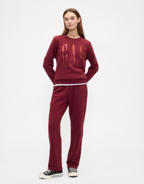 GAP foil print wide leg jogger co-ord in burgundy - view 1