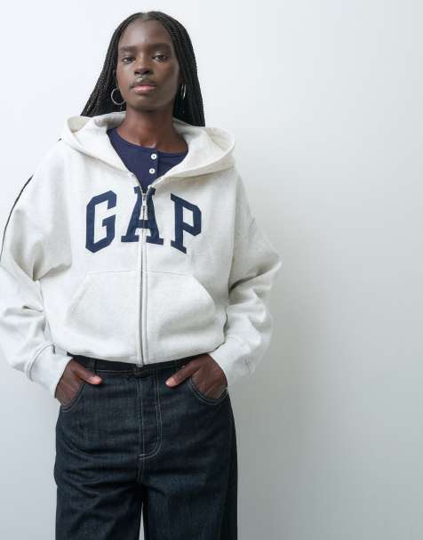 GAP full zip chest logo hoodie in heather grey - view 1