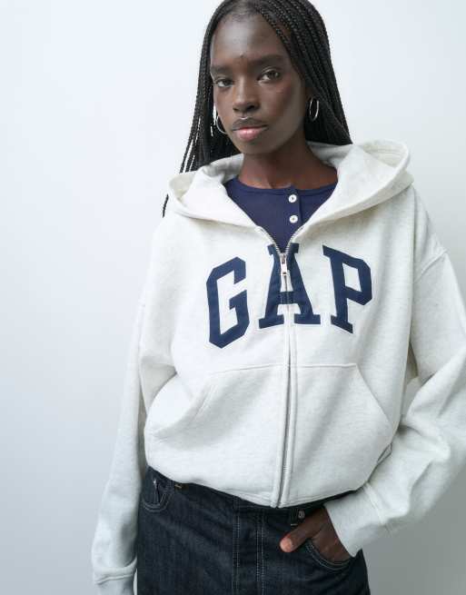 GAP full zip chest logo hoodie in heather grey, 3 of 4