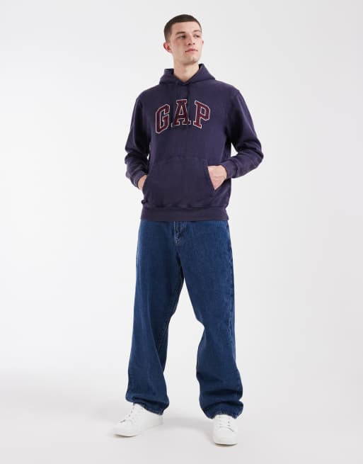 GAP garment dye chest logo hoodie in navy, 2 of 5