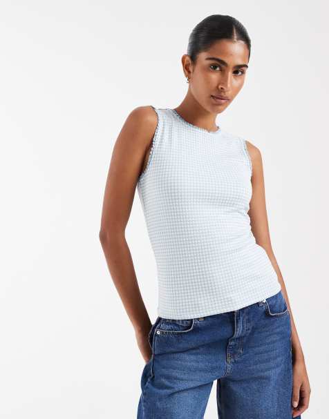 GAP gingham checked vest in blue 
