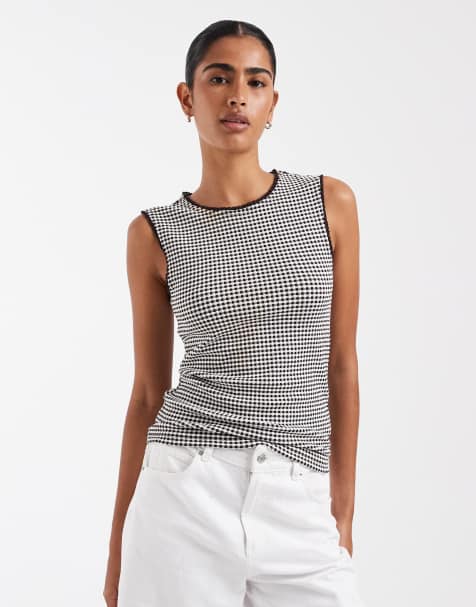 GAP gingham checked vest in brown