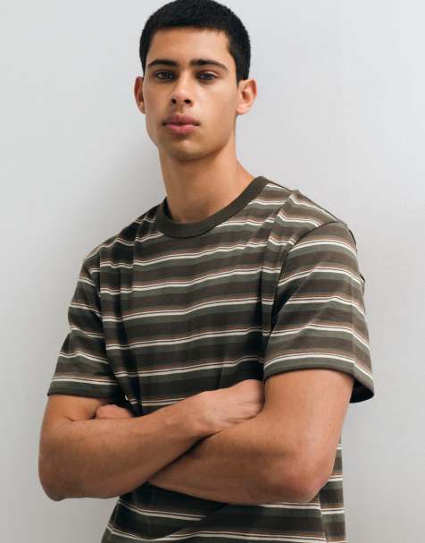 GAP heavyweight cropped striped t-shirt in mid green - view 1