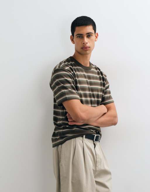 GAP heavyweight cropped striped t-shirt in mid green, 4 of 5