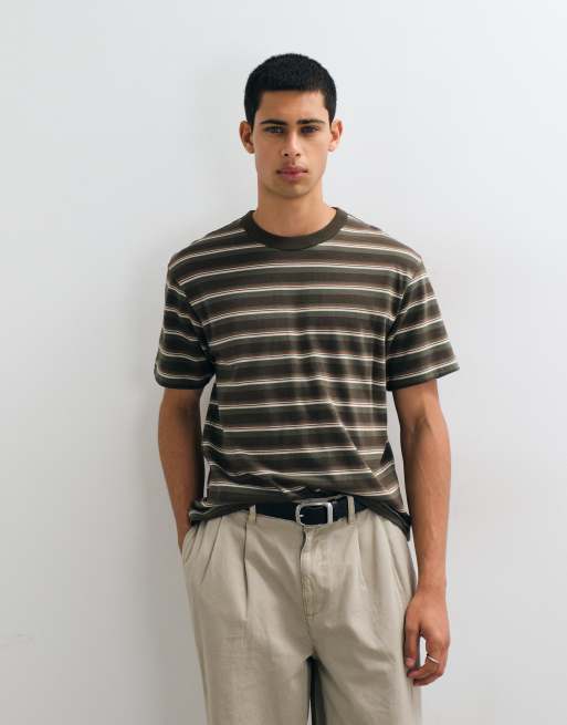 GAP heavyweight cropped striped t-shirt in mid green, 5 of 5