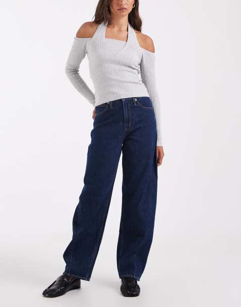 GAP high rise barrel leg jeans in dark wash blue - view 1