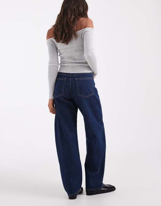 GAP high rise barrel leg jeans in dark wash blue , 3 of 5