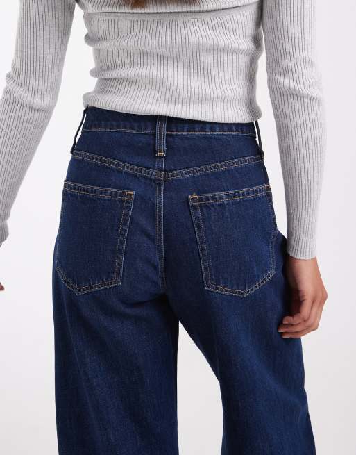 GAP high rise barrel leg jeans in dark wash blue , 5 of 5