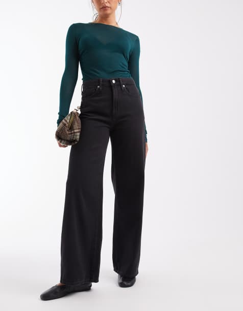 GAP high rise wide leg jeans in washed black - view 1