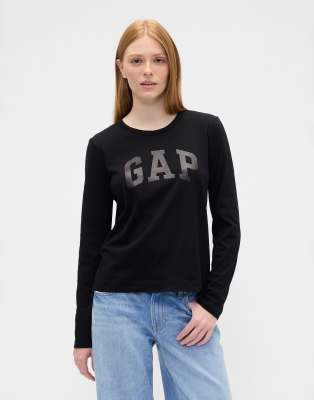Gap Large Logo Long Sleeve T-shirt In Black
