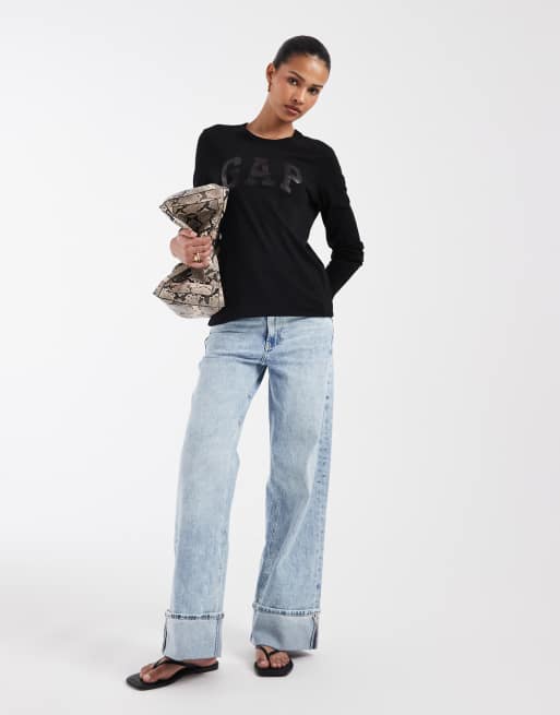 GAP large logo long sleeve t-shirt in black, 4 of 4