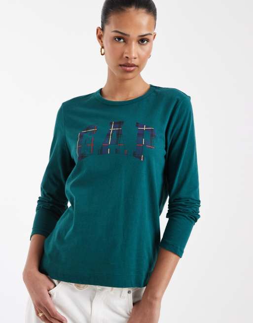 GAP large logo long sleeve t-shirt in green, 3 of 4
