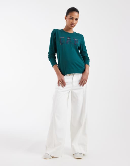 GAP large logo long sleeve t-shirt in green, 4 of 4