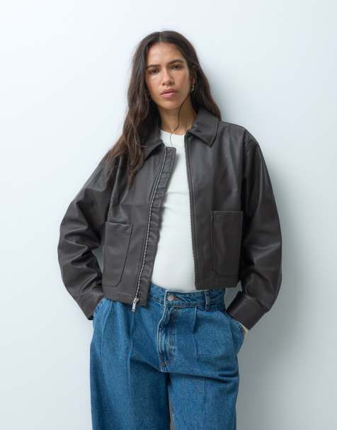GAP Leather jacket with patch pockets in brown  - view 1