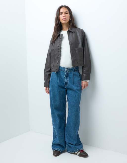 GAP Leather jacket with patch pockets in brown , 2 of 4