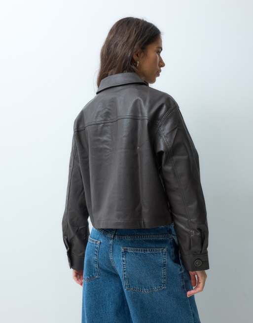 GAP Leather jacket with patch pockets in brown , 3 of 4