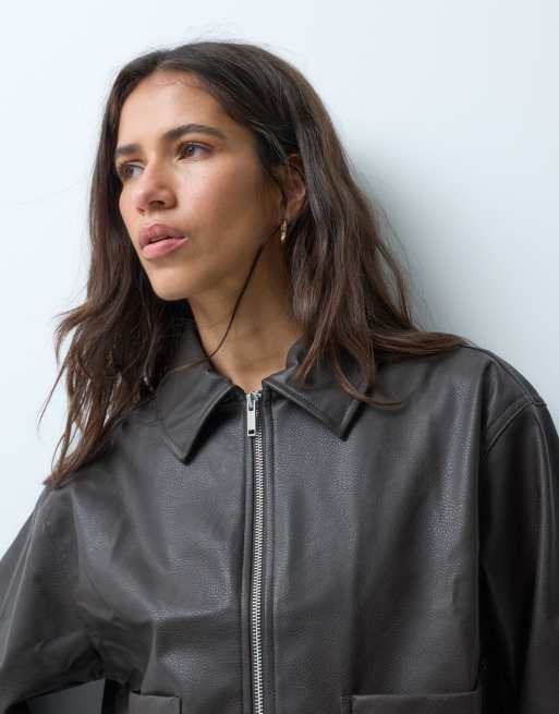 GAP Leather jacket with patch pockets in brown , 4 of 4
