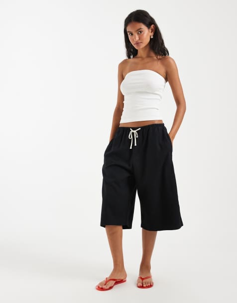 GAP linen blend cropped culottes in black - view 1