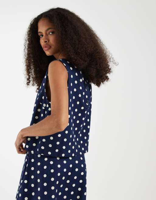 GAP linen blend cropped top in navy polka dot , 4 of 4
