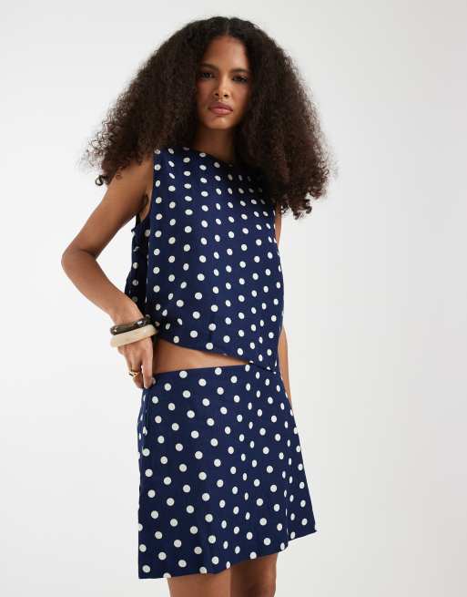GAP linen blend mini skirt in navy polka dot , 2 of 5